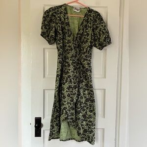 JUST Floral Green and Black Women's Wrap Dress Midi